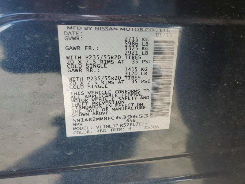 2015 Nissan Pathfinder მანქანა იყიდება აუქციონზე, vin: 5N1AR2MM8FC639653, აუქციონის ნომერი: 60635356