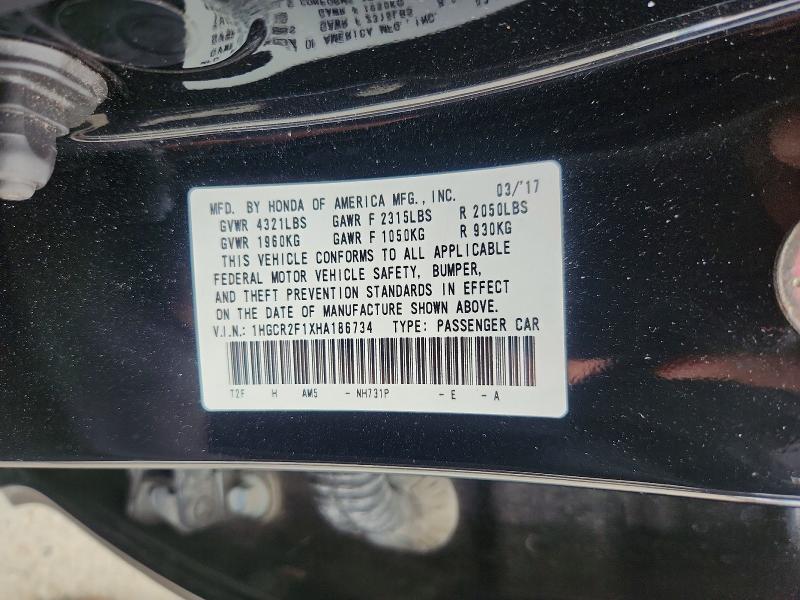 Продаж на аукціоні авто 2017 Honda Accord, vin: 1HGCR2F1XHA186734, номер лоту: 59381136