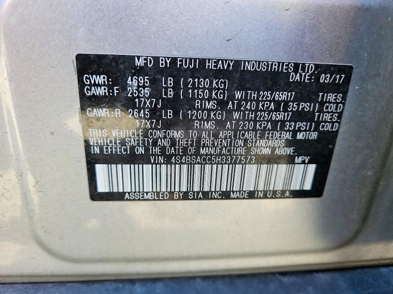 Aukcja sprzedaży 2017 Subaru Outback, vin: 4S4BSACC5H3377573, numer aukcji: 59992786