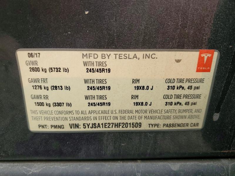 Aukcja sprzedaży 2017 Tesla Model S, vin: 5YJSA1E27HF201509, numer aukcji: 61015176
