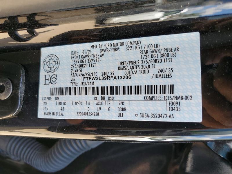 Продажа на аукционе авто 2024 Ford F150, vin: 1FTFW3L89RFA13206, номер лота: 61777336