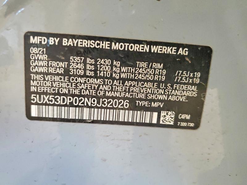 Aukcja sprzedaży 2022 Bmw X3, vin: 5UX53DP02N9J32026, numer aukcji: 60322426