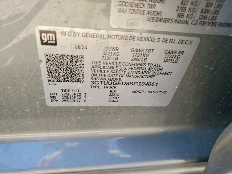 Продаж на аукціоні авто 2025 Gmc Sierra, vin: 3GTUUGED8SG104664, номер лоту: 60976396