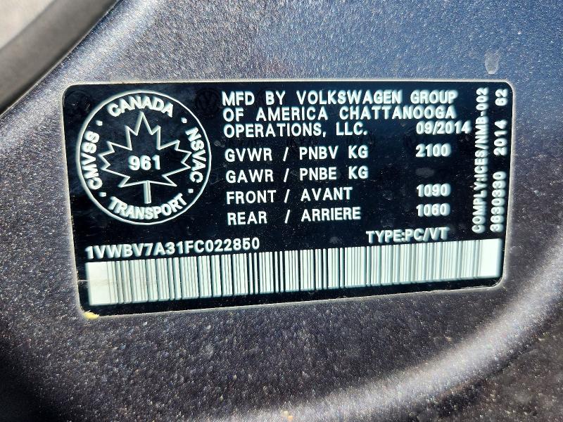 Aukcja sprzedaży 2015 Volkswagen Passat, vin: 1VWBV7A31FC022850, numer aukcji: 62973556