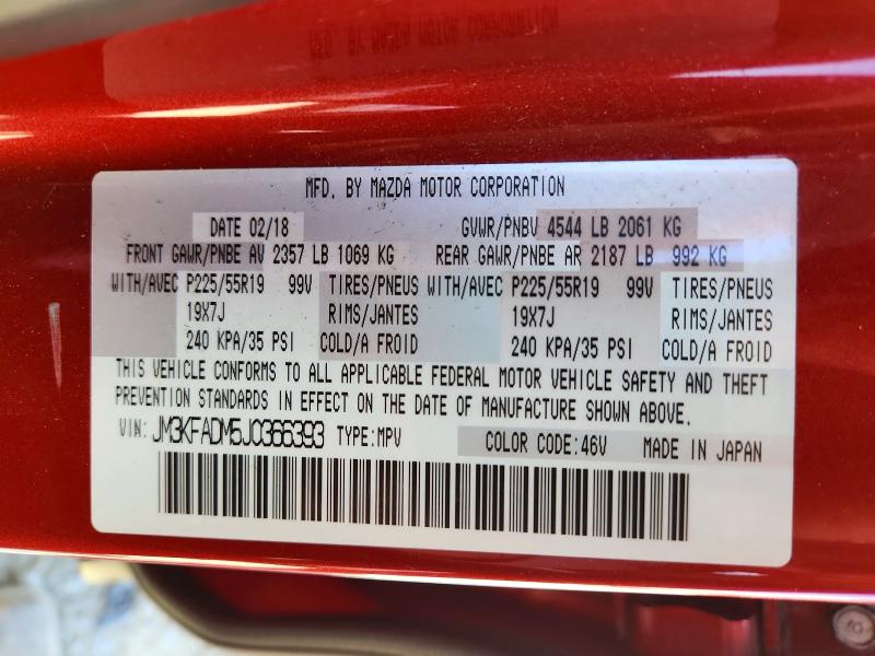 62345046 :رقم المزاد ، JM3KFADM5J0366393 vin ، 2018 Mazda Cx-5 مزاد بيع