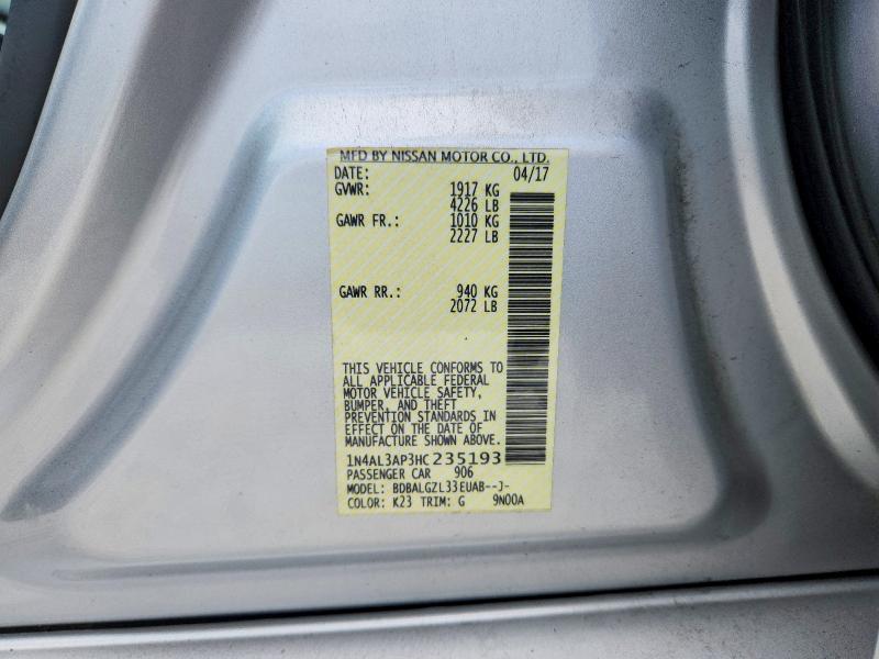 60743586 :رقم المزاد ، 1N4AL3AP3HC235193 vin ، 2017 Nissan Altima مزاد بيع