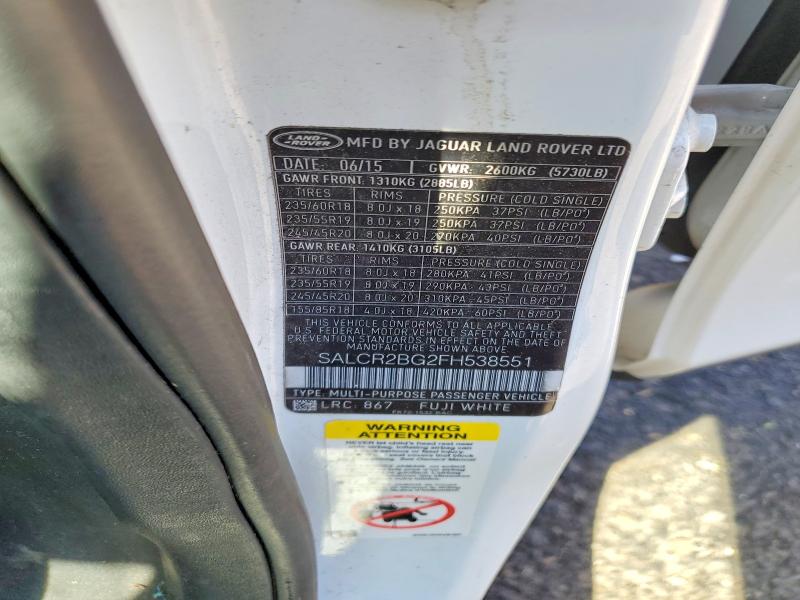 Продаж на аукціоні авто 2015 Land Rover Discovery Sport, vin: SALCR2BG2FH538551, номер лоту: 63032146