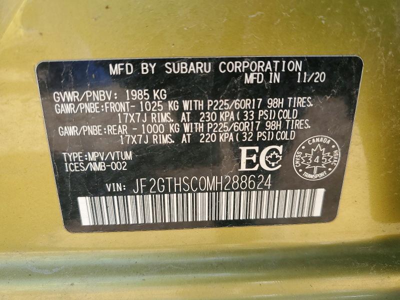 62332986 :رقم المزاد ، JF2GTHSC0MH288624 vin ، 2021 Subaru Crosstrek مزاد بيع