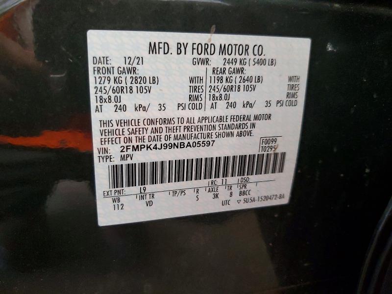 Продаж на аукціоні авто 2022 Ford Edge, vin: 2FMPK4J99NBA05597, номер лоту: 60001126