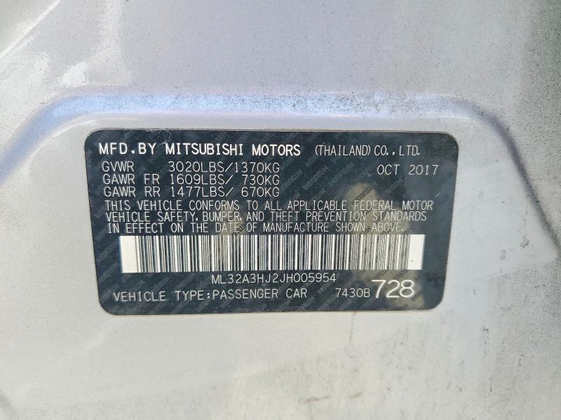 Продаж на аукціоні авто 2018 Mitsubishi Mirage, vin: ML32A3HJ2JH005954, номер лоту: 85772885
