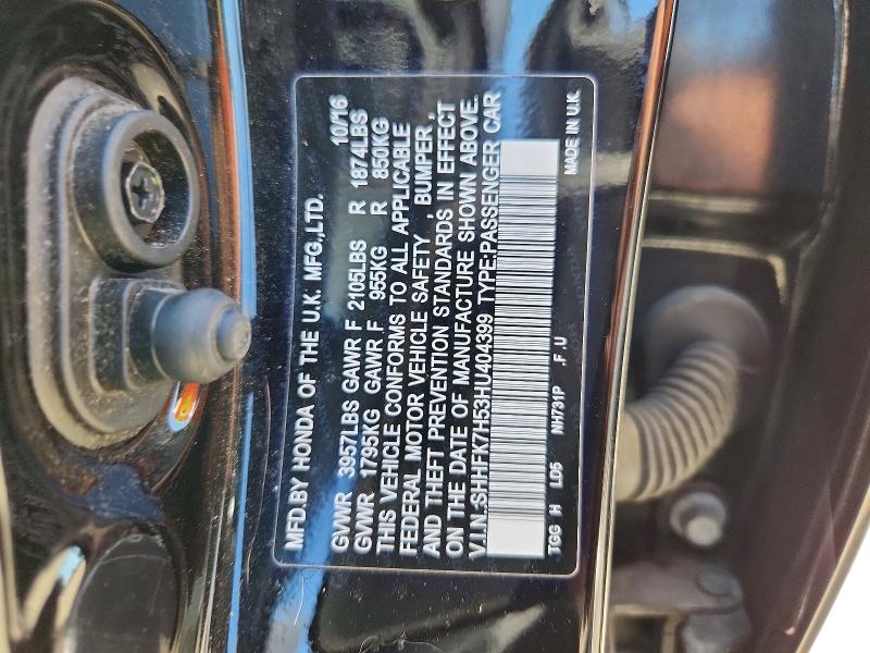 Aukcja sprzedaży 2017 Honda Civic, vin: SHHFK7H53HU404399, numer aukcji: 60456066