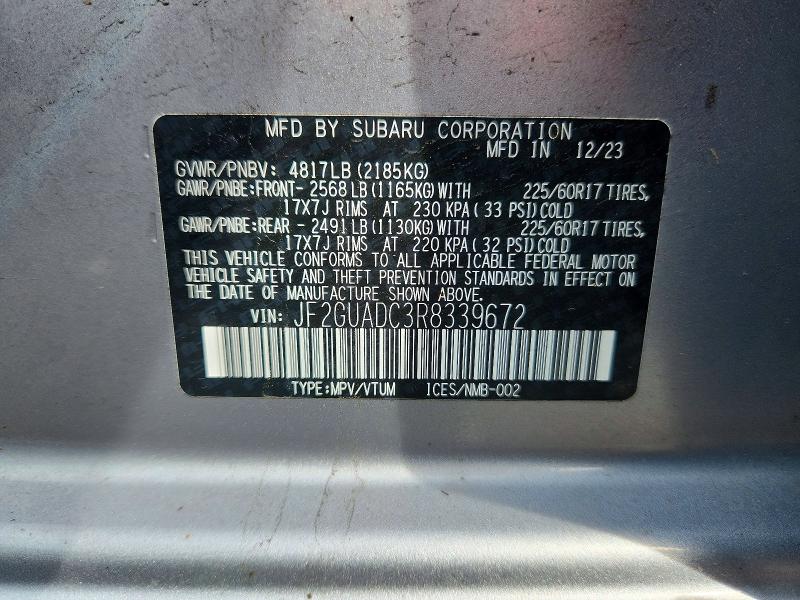 60433256 :رقم المزاد ، JF2GUADC3R8339672 vin ، 2024 Subaru Crosstrek مزاد بيع