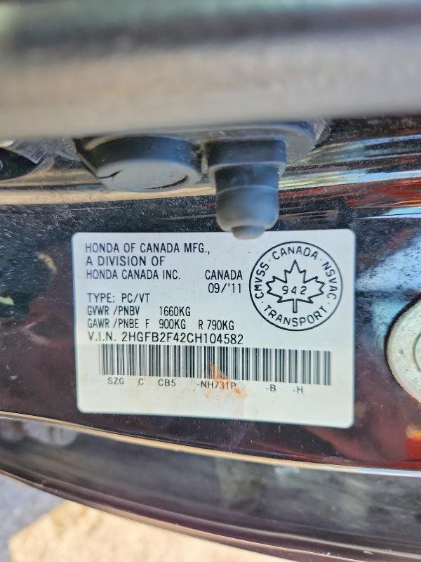 Продаж на аукціоні авто 2012 Honda Civic, vin: 2HGFB2F42CH104582, номер лоту: 60195746