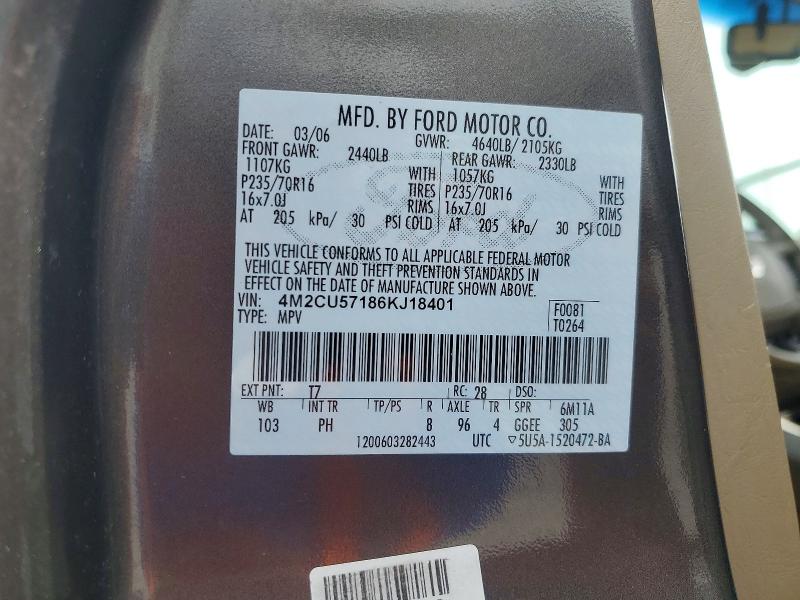 Auction sale of the 2006 Mercury Mariner, vin: 4M2CU57186KJ18401, lot number: 62714656