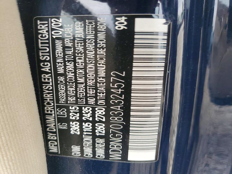 61910946 :رقم المزاد ، WDBNG70J83A324572 vin ، 2003 Mercedes-benz S مزاد بيع