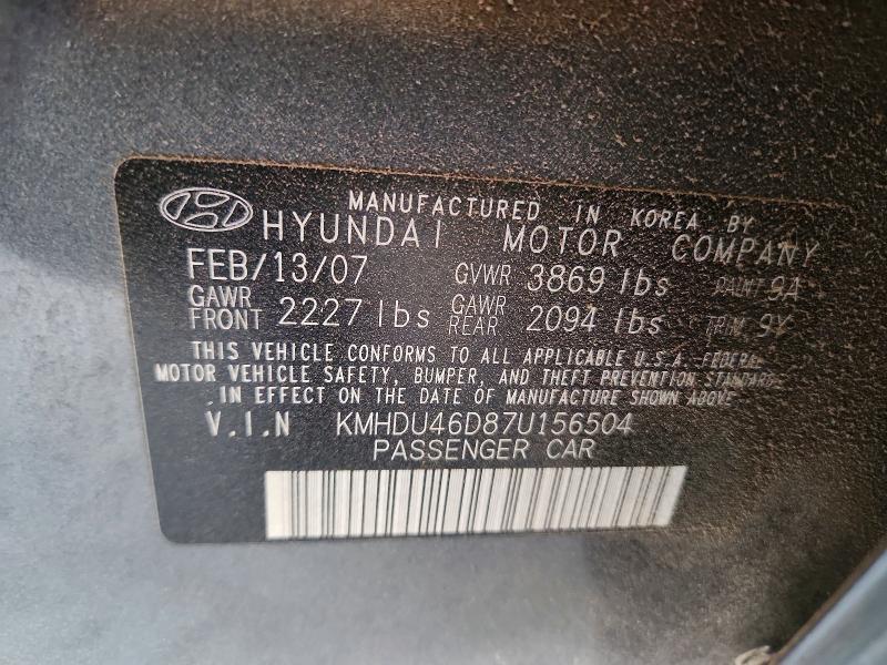 Продажа на аукционе авто 2007 Hyundai Elantra, vin: KMHDU46D87U156504, номер лота: 60380616