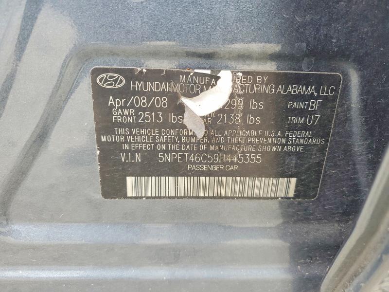 2009 Hyundai Sonata მანქანა იყიდება აუქციონზე, vin: 5NPET46C59H445355, აუქციონის ნომერი: 85793665