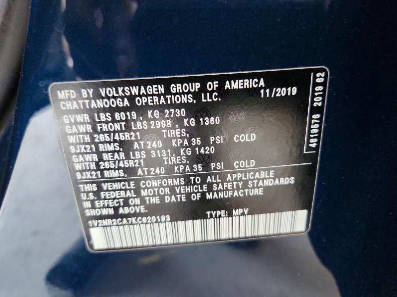 Aukcja sprzedaży 2019 Volkswagen Atlas, vin: 1V2NR2CA7KC620193, numer aukcji: 60669036