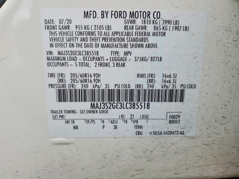 Aukcja sprzedaży 2020 Ford Ecosport, vin: MAJ3S2GE3LC385518, numer aukcji: 60137106