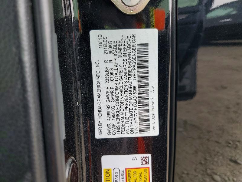 Aukcja sprzedaży 2020 Honda Accord, vin: 1HGCV1F1XLA015366, numer aukcji: 60941986