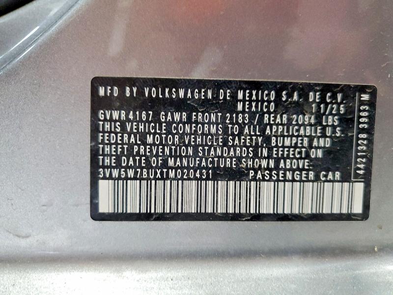 Aukcja sprzedaży 2026 Volkswagen Jetta, vin: 3VW5W7BUXTM020431, numer aukcji: 59810946