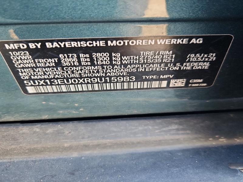 2024 Bmw X5 მანქანა იყიდება აუქციონზე, vin: 5UX13EU0XR9U15983, აუქციონის ნომერი: 62499616