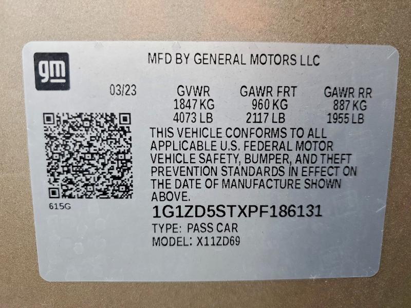 Продаж на аукціоні авто 2023 Chevrolet Malibu, vin: 1G1ZD5STXPF186131, номер лоту: 59629326