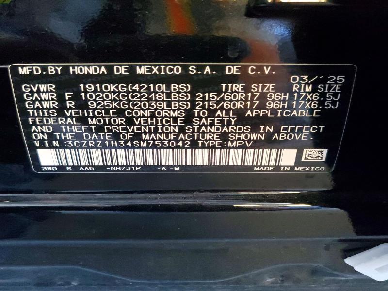Aukcja sprzedaży 2025 Honda Hr-v, vin: 3CZRZ1H34SM753042, numer aukcji: 60444396