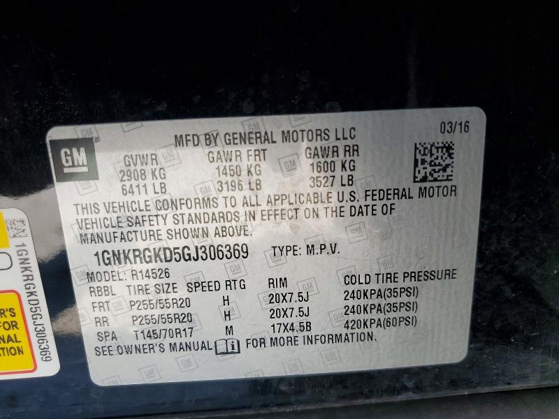 2016 Chevrolet Traverse მანქანა იყიდება აუქციონზე, vin: 1GNKRGKD5GJ306369, აუქციონის ნომერი: 60640346