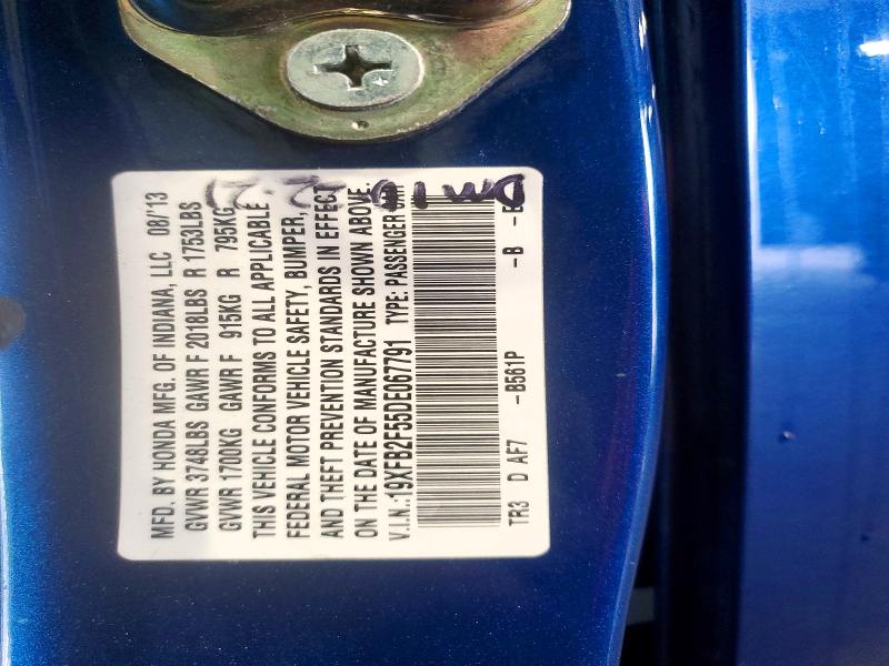 Auction sale of the 2013 Honda Civic, vin: 19XFB2F55DE067791, lot number: 76293455