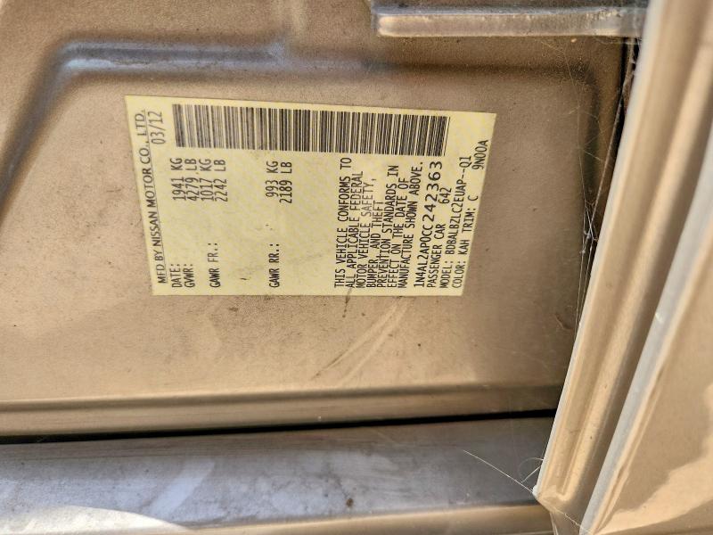 2012 Nissan Altima მანქანა იყიდება აუქციონზე, vin: 1N4AL2AP0CC242363, აუქციონის ნომერი: 59664596