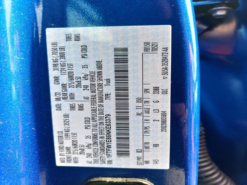 2022 Ford F150 მანქანა იყიდება აუქციონზე, vin: 1FTFW1E86NKE63379, აუქციონის ნომერი: 61567046