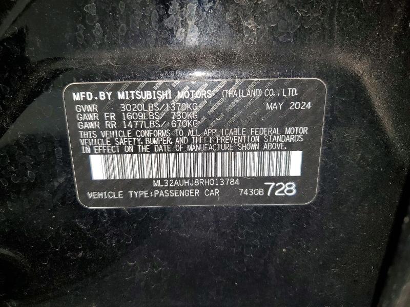 2024 Mitsubishi Mirage მანქანა იყიდება აუქციონზე, vin: ML32AUHJ8RH013784, აუქციონის ნომერი: 60895516