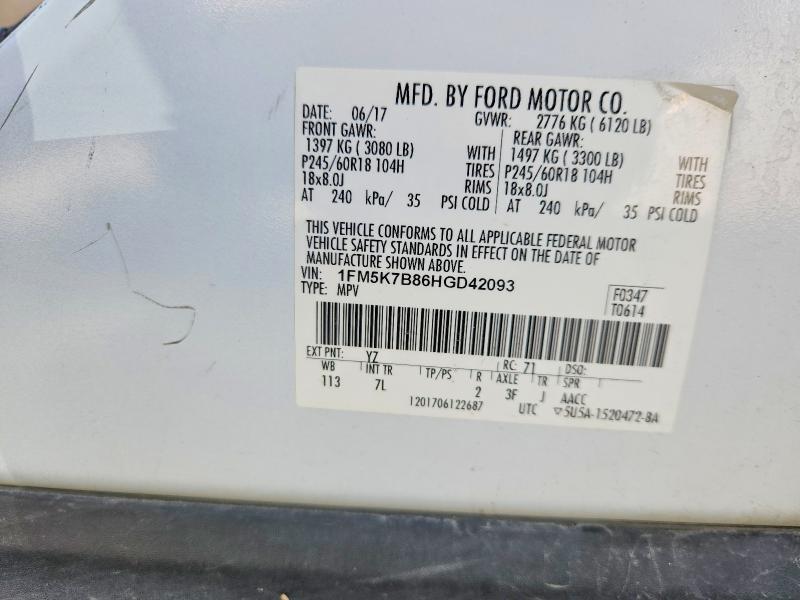 2017 Ford Explorer მანქანა იყიდება აუქციონზე, vin: 1FM5K7B86HGD42093, აუქციონის ნომერი: 61748256