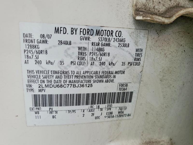 85629135 :رقم المزاد ، 2LMDU68C77BJ36125 vin ، 2007 Lincoln Mkx مزاد بيع