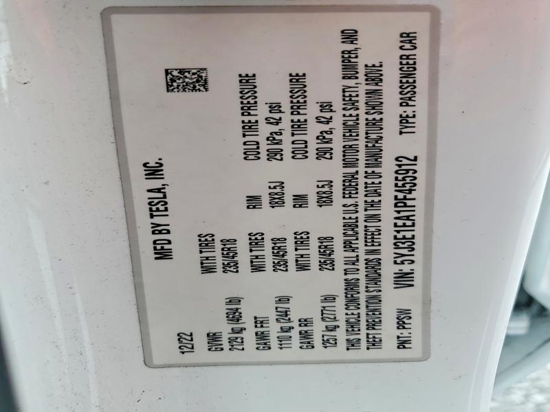 Aukcja sprzedaży 2023 Tesla Model 3, vin: 5YJ3E1EA1PF455912, numer aukcji: 61192306