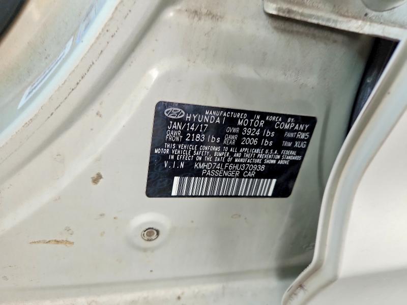 Продаж на аукціоні авто 2017 Hyundai Elantra Se, vin: KMHD74LF6HU370938, номер лоту: 61482876