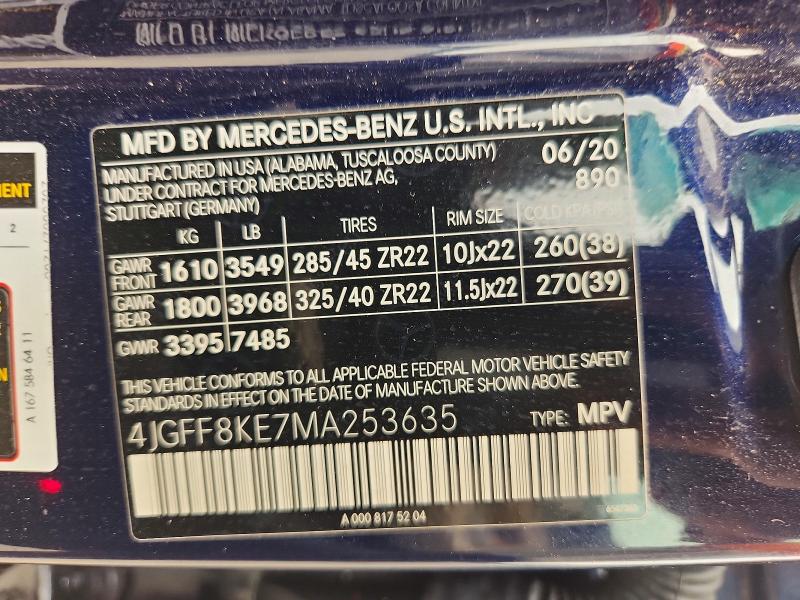 61601896 :رقم المزاد ، 4JGFF8KE7MA253635 vin ، 2021 Mercedes-benz Gls مزاد بيع