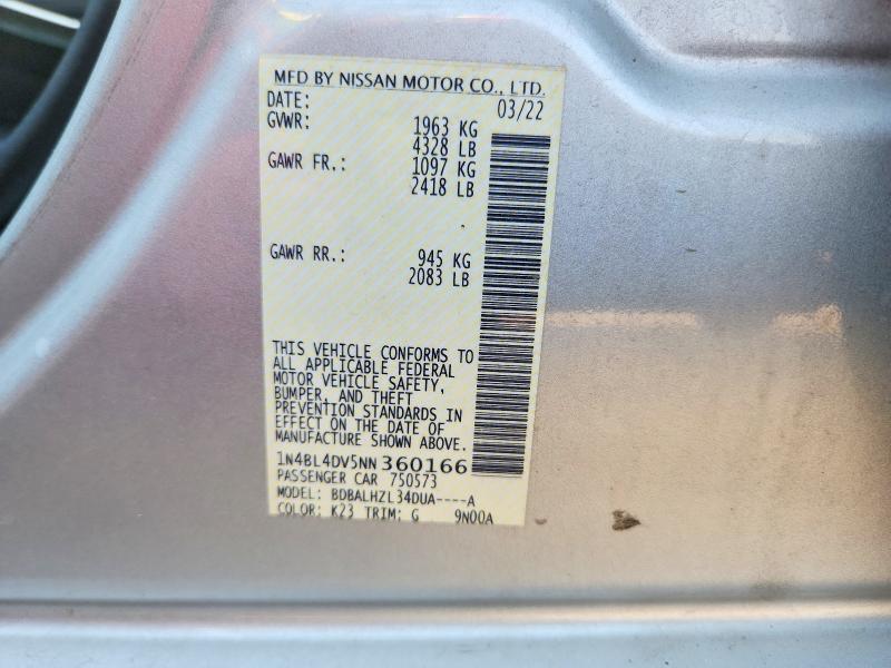 59664986 :رقم المزاد ، 1N4BL4DV5NN360166 vin ، 2022 Nissan Altima مزاد بيع