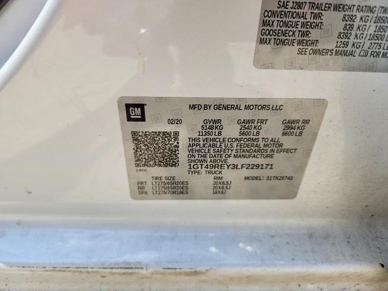 2020 Gmc Sierra მანქანა იყიდება აუქციონზე, vin: 1GT49REY3LF229171, აუქციონის ნომერი: 60878306