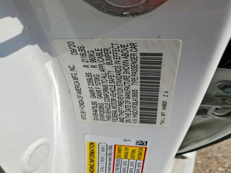 Aukcja sprzedaży 2020 Honda Accord, vin: 1HGCV1F30LA136005, numer aukcji: 59726326