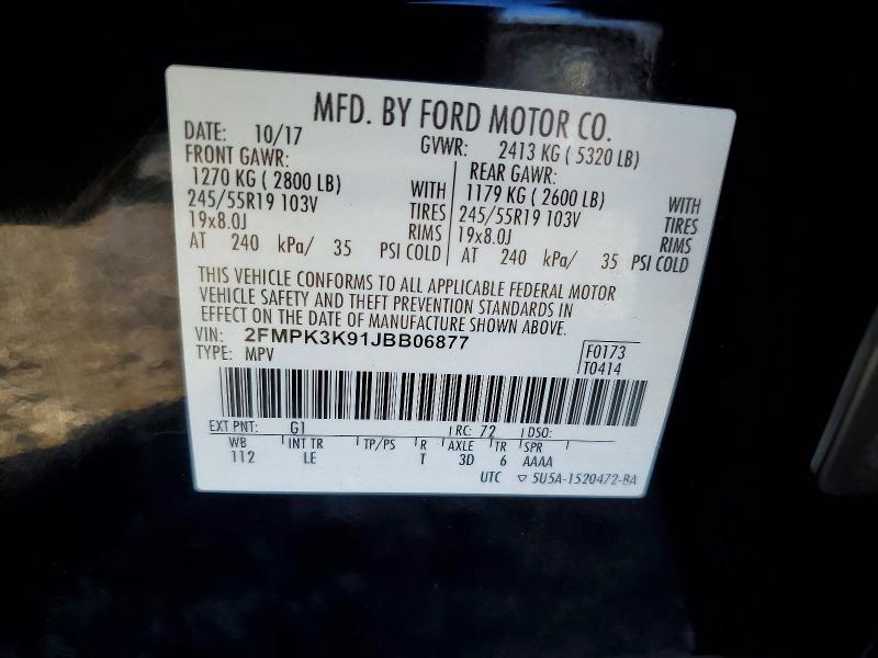 2018 Ford Edge მანქანა იყიდება აუქციონზე, vin: 2FMPK3K91JBB06877, აუქციონის ნომერი: 62260326