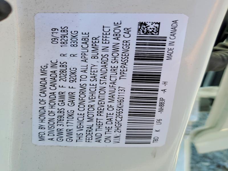 Продажа на аукционе авто 2019 Honda Civic, vin: 2HGFC2F65KH601137, номер лота: 61361256