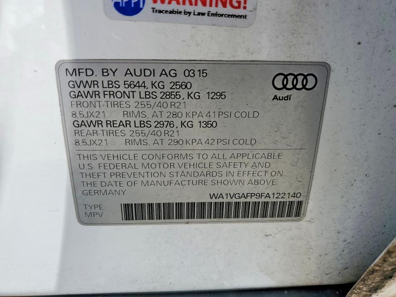 2015 Audi Sq5 მანქანა იყიდება აუქციონზე, vin: WA1VGAFP9FA122140, აუქციონის ნომერი: 60273726