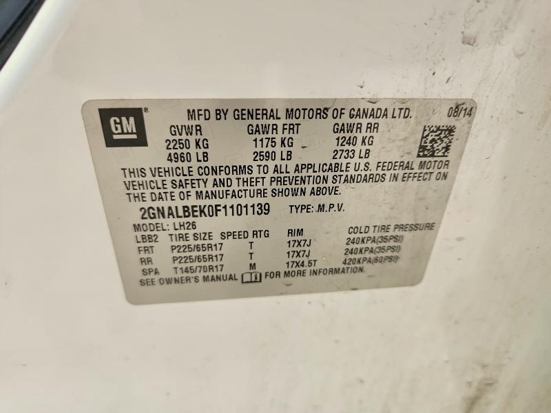 2015 Chevrolet Equinox მანქანა იყიდება აუქციონზე, vin: 2GNALBEK0F1101139, აუქციონის ნომერი: 62778526