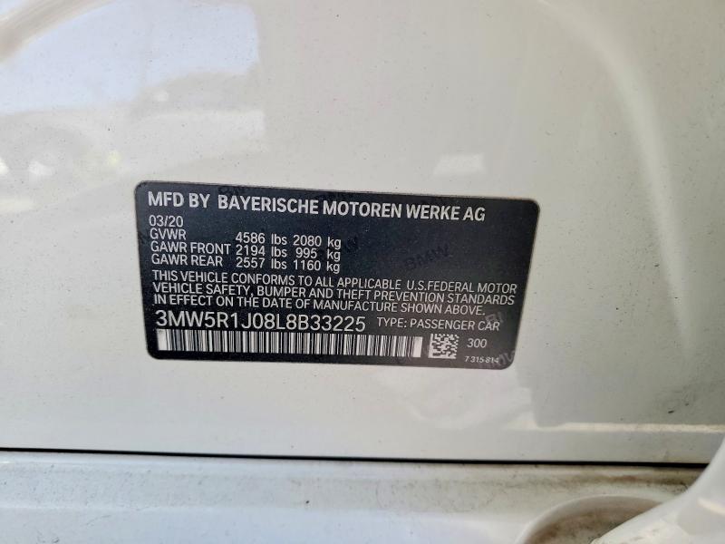 62994006 :رقم المزاد ، 3MW5R1J08L8B33225 vin ، 2020 Bmw 330i مزاد بيع