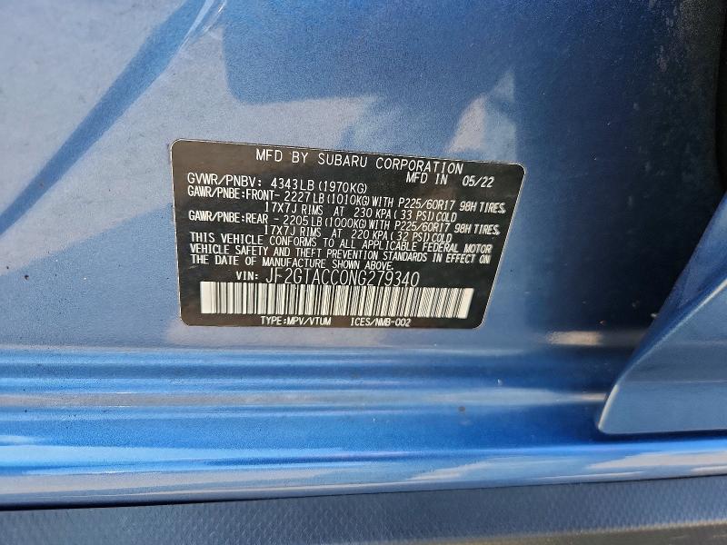 Продажа на аукционе авто 2022 Subaru Crosstrek, vin: JF2GTACC0NG279340, номер лота: 61248376