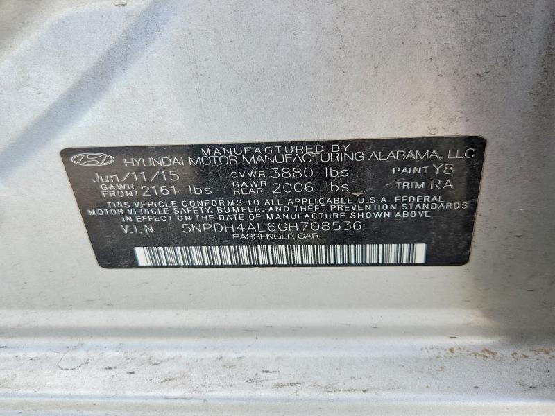 2016 Hyundai Elantra მანქანა იყიდება აუქციონზე, vin: 5NPDH4AE6GH708536, აუქციონის ნომერი: 59192696