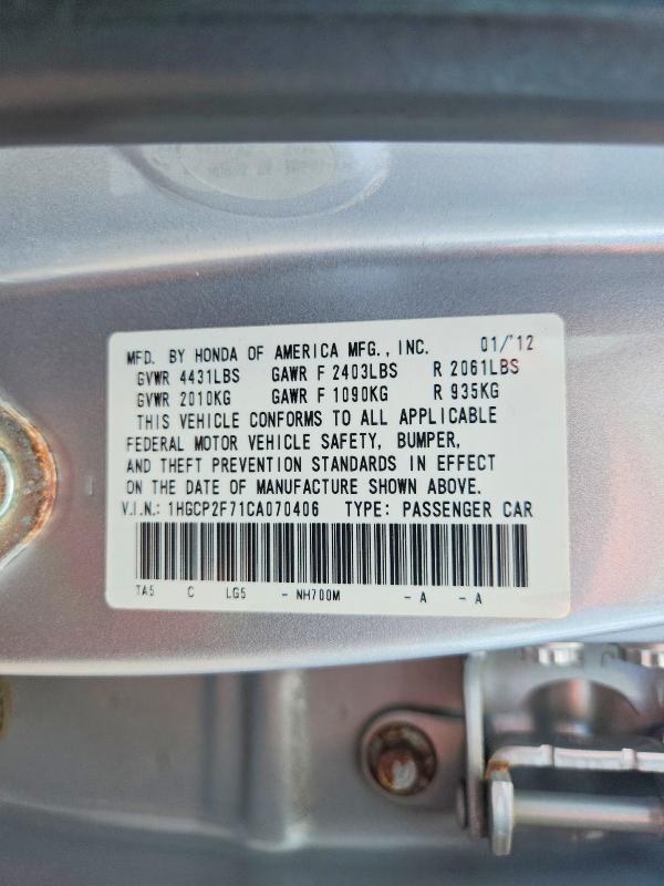 Продажа на аукционе авто 2012 Honda Accord, vin: 1HGCP2F71CA070406, номер лота: 60135996