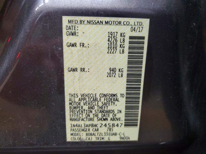 62271356 :رقم المزاد ، 1N4AL3AP8HC245847 vin ، 2017 Nissan Altima مزاد بيع